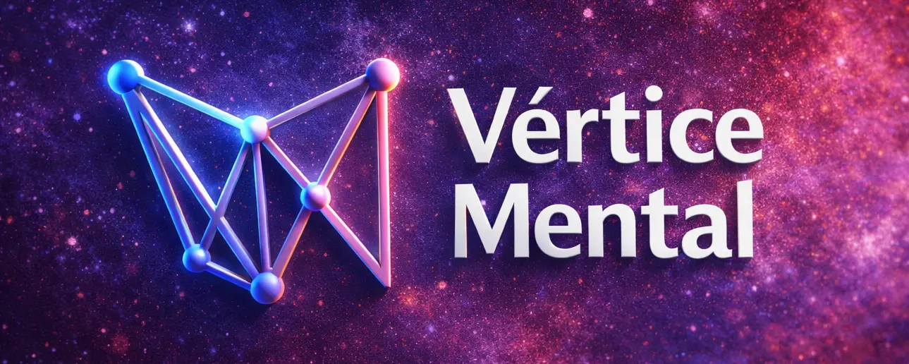 Banner do blog Vértice Mental com símbolo geométrico e visual tecnológico